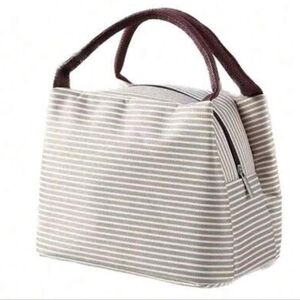 NWT Classic Striped Insulated Waterproof Lunch Bag Cooler Tote | Beige & White